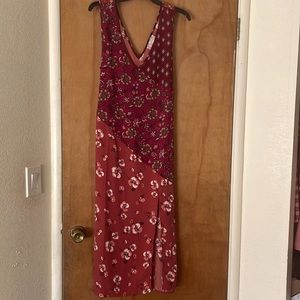 Band Of Gypsies Burgundy Multi Floral Print Dress Size Large
